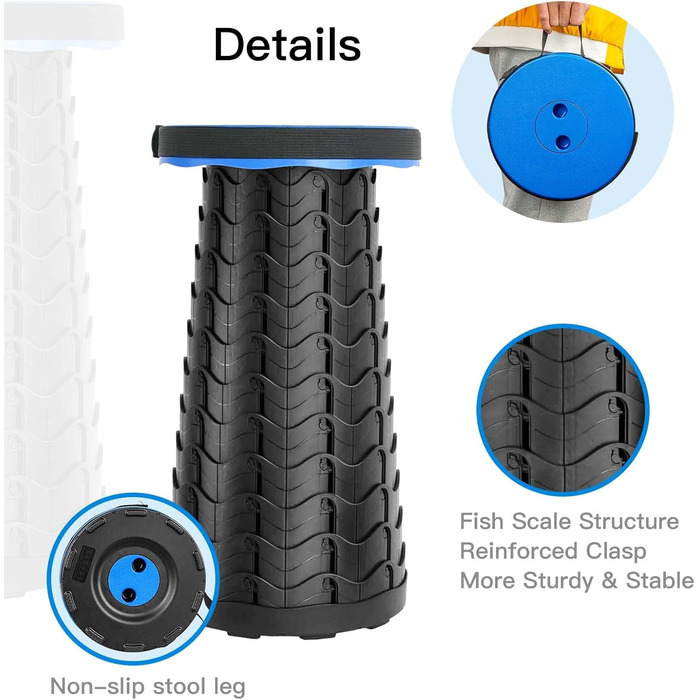 Складний туристичний стільчик-телескоп, 397Lb, блакитний. Легкий, стабільний, регульований по висоті. Для кемпінгу, риболовлі, пікніка, відпочинку вдома та подорожей.