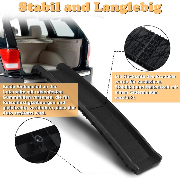 Рампа для собак UISEBRT, складана, для багажника авто, до 90 кг, 156 x 40 см, чорна