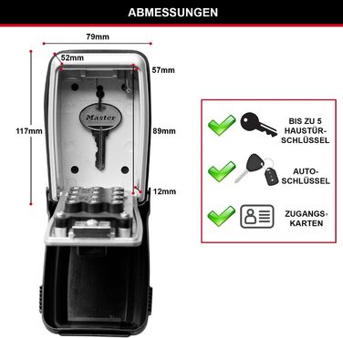 Master Lock Key Safe with Push Button, Wall Mountable, Outdoor - Secure Key Storage Box