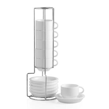 Набір чашок еспресо Sweejar Home з підставками, 6 шт., 70 мл, порцеляна, чорний, з металевим стійкою