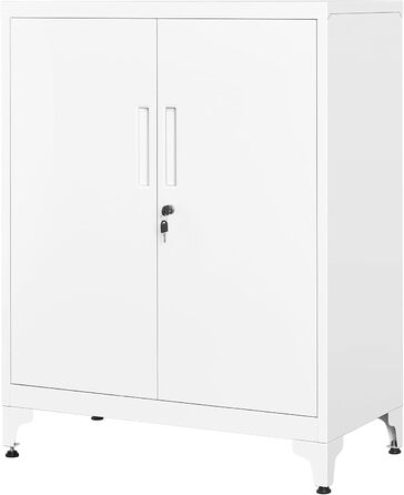 SONGMICS File Cabinet, Multi-Purpose Cabinet, Office Cabinet with 2 Doors, Lockable Cabinet, Steel Storage Cabinet, for Study Room, Living Room, Matte White OMC012W01 (80B cm, Matte White)