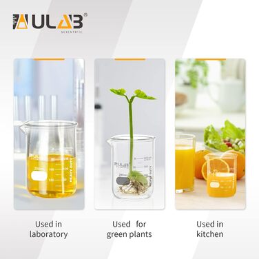ULAB Heavy Duty Beaker, 6 Pieces Vol.250ml (8.45oz), Borosilicate 3.3 Glass, Thick-Walled Beakers, with Double Scale, Superior Durability & Chemical Resistance, UBG1055