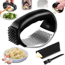 Прес для часнику Wippe з нержавіючої сталі, багатофункціональний, з очищувачем та щіткою для чищення. Підходить для часнику, імбиру та іншого. Можна мити в посудомийній машині.