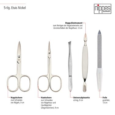 Набір для манікюру Nippes Solingen Premium Line, 5 предметів, нержавіюча сталь, шкіряний чохол (світло-коричневий), виготовлено в Німеччині