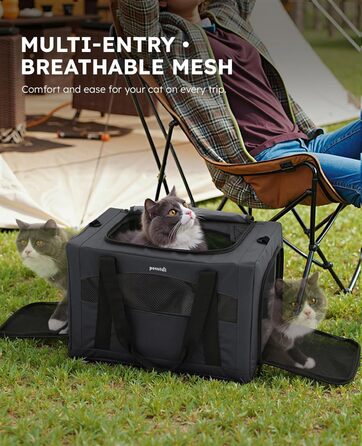 Транспортна сумка для котів Pecute, переносна сумка-бокс для котів та маленьких собак, легка, складна, для подорожей, темно-зелена (темно-сіра)