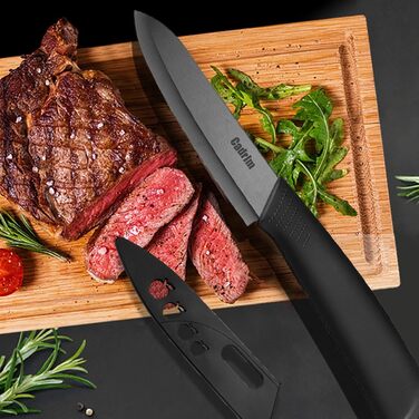 Набір керамічних ножів Cadrim (5 шт.): кухонні, для овочів, м'яса, з захистом леза | Чорний