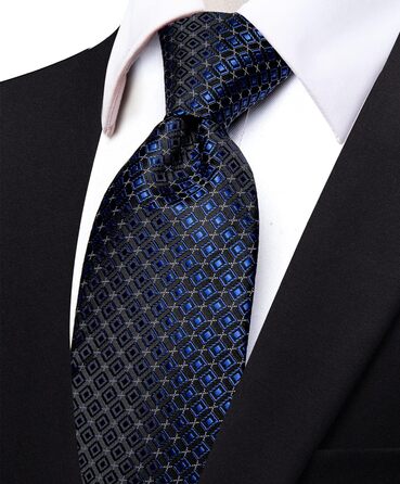 Чоловічі краватки YourTies: смугасті та клітинчасті моделі з шовку, комплект з краваткотримачем (синьо-чорний клітинка)