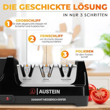 Електричний точило для ножів Diamant TG2202 - 3 фази, 15 градусів, з магнітним збирачем стружки