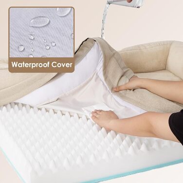 Orthopedic Dog Bed for Large Dogs, Memory Foam, Washable and Waterproof Dog Basket with 4 Sides, Dog Sofa Dog Couch, Non-Slip, 106.5x76x18.5 cm (91 x 68 x 17.5 cm (L x W x H), Beige)