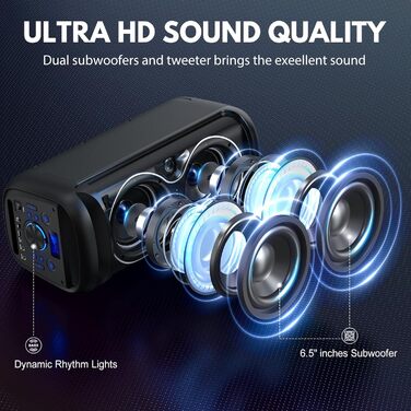 Караоке машина HWWR T20 з 2 мікрофонами, Bluetooth, RGB-підсвічуванням, TF/USB, AUX, Rec. Партійна колонка для дому та вечірок. Підтримка TWS.