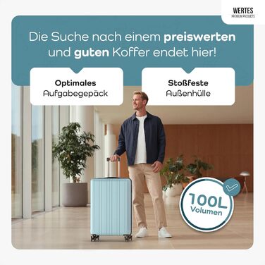 Чемодан великий 77см, 100L, TSA замок, жорсткий корпус, подвійні колеса, валіза на колесах, блакитний колір