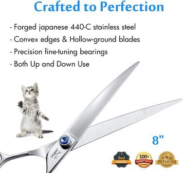Професійна вигнута ножиця для грумінгу собак від JASON, 8 дюймів, з японської сталі 440C, для собак та котів
