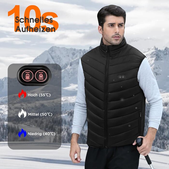Гріюча жилетка Buba Toys для чоловіків та жінок з акумулятором 20000 mAh, 21 зона нагріву, 3 режими, для активного відпочинку (Outdoor), катання на лижах, велосипеді та мотоциклі, чорний колір