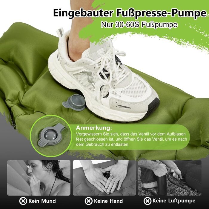 MEIJO Килимок для кемпінгу самонадувний, ізомат, туристичний килимок для сну, легкий, з насосом, для відпочинку на природі, у наметі, на пляжі, блакитний & сірий (зелений & сірий)