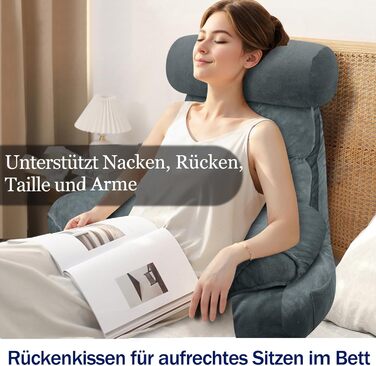 Підлогове крісло-мішок для читання, подушка для спини до ліжка та дивана, 65*23 см (Матовий сірий)