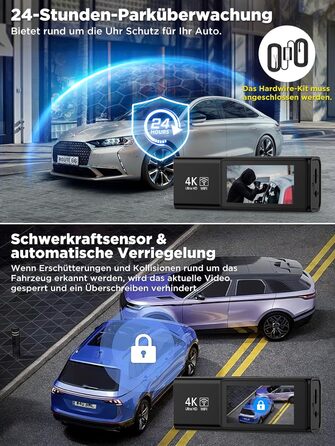 Відеореєстратор Topabol Dashcam Auto 4K + 1080P з Wi-Fi, двома камерами, нічним баченням, G-сенсором та підтримкою карт пам'яті до 256GB