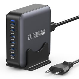 Зарядний пристрій USB-C GaN 285W, 6 портів: Швидка зарядка PD+QC для ноутбуків, MacBook, iPhone 16, Galaxy S23 та інших