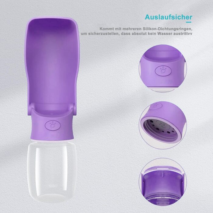 Водяна пляшка для собак на прогулянку 350мл/570мл. Водяна пляшка для цуценят, маленьких, середніх та великих собак. Зручна водяна пляшка для собак, щоб пити в дорозі (Lila)