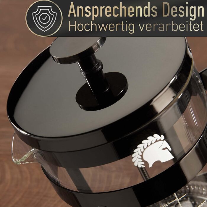 Френч-прес Barista Legends® з нержавіючої сталі та скла, чорний, 600 мл (3 чашки) – ручний для приготування ароматного кави, ідеальний для кемпінгу