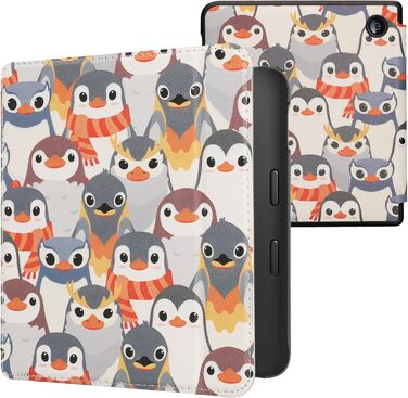 Чохол-чохол для Kobo Libra 2 від kwmobile - захисний чохол для eReader, Magnolien Rosa Weiß Altrosa (Пінгуіни Grau Gelb Braun)