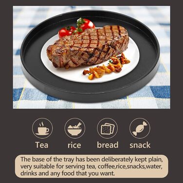 3 Piece Round Tray 30cm Wood Round Serving Tray Black Breakfast Coffee Cup Tea Tray Bathroom Tray Small Decorative Tray for Cafe, Bar, Restaurant