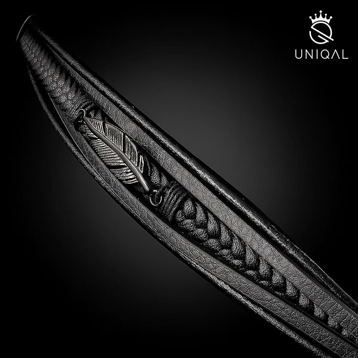 Чоловічий шкіряний браслет UNIQAL 'FEATHER' з нержавіючої сталі та натуральної шкіри, в подарунковій коробці, 23 см