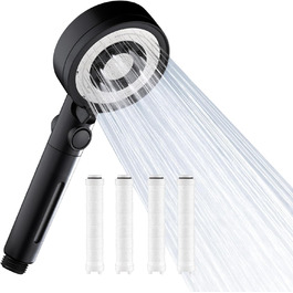 Фільтр для душу Nafall, душова лійка з фільтром, 5 режимів, економна водозбірна лійка для важкої води, видаляє важкі метали, хлор, бактерії, хром, чорний, 4 фільтри