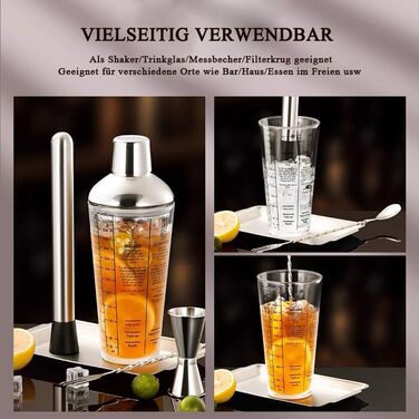 Stainless Steel Cocktail Mix Set - 14 Piece Bartender Kit with Bamboo Stand - Professional Cocktail Shaker Set - Perfect Gift