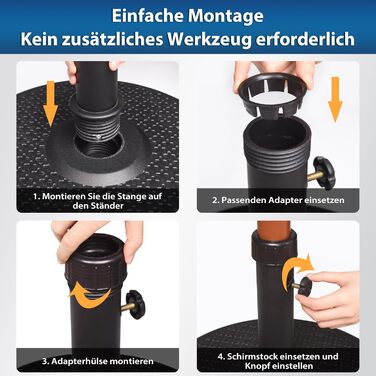 Paramondo Parasol Stand, Standard Round, Black, Made of Polymer Concrete, for Mast Thickness up to Ø 50mm, Includes Adapter Sleeves