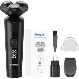 Електричний чоловічий бритва SweetLF з прецизійним тримером, мокрий/сухий, 5D ротаційний, перезаряджуваний, з блокуванням від перенесення, бездротовий (чорний)