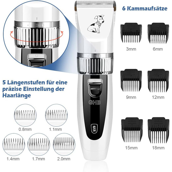 Машинка для стрижки собак та котів Tierhaarschneider - професійна машинка для грумінгу з 6 насадками та акумулятором
