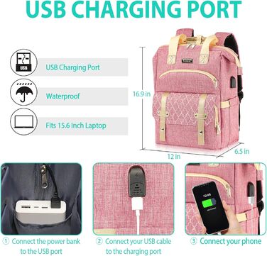 Жіночий рюкзак Kuosdaz: для підлітка, з USB-портом та відділенням для ноутбука (15,6 дюймів), антикрадійний, рожевий