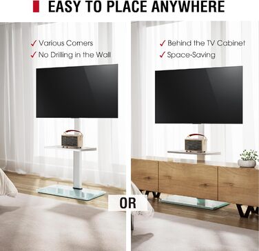 Підставка для телевізора Boden для 32-65 дюймів, поворотна на 60 градусів, з регулюванням кута нахилу, 8-ступенева регулювання висоти, стійка для телевізора для вітальні/спальні, витримує до 40 кг, VESA до 400 x 400, білий/декор для саду