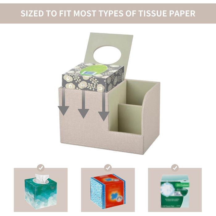 Організатор для серветок з шкіри, коробка для тканинних серветок, квадратна модель, тримач з пультом дистанційного керування, для ванної кімнати, авто, офісу, декору, бежевий