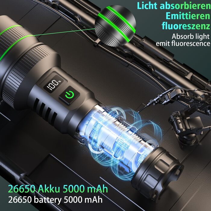 Ліхтарик ASORT LED акумуляторний 200000 люмен, надяскравий, зум, USB, 6 режимів, водонепроникний IPX67, для кемпінгу, туризму, надзвичайних ситуацій
