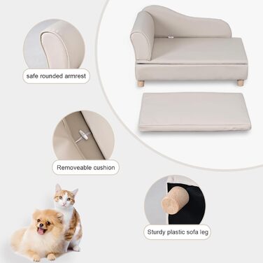 Софа для собак та котів Yoonnie room з PU-шкіри з місцем для зберігання, дерев'яний каркас, подушки, ліжко для маленьких тварин, софа для цуценят та котів (Перловий білий)