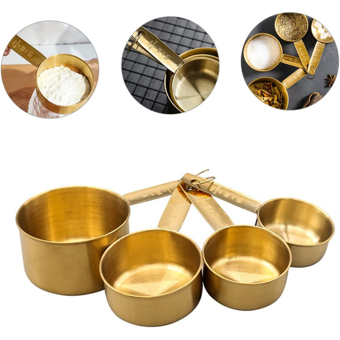 5-Piece Stainless Steel Measuring Spoons, Micro Scoop for Dry Food, Micro Spoon, Coffee Spoon, Measuring, Magnetic Measuring Spoons, Teaspoons, Golden Stainless Steel, 4 Pieces * 5