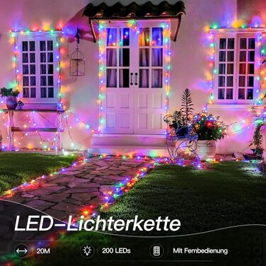 Гірлянда світлодіодна 200 LED, тепле біле світло, з пультом та таймером, 8 режимів, IP44, для прикраси саду, балкону, вечірки, весілля, ялинки (20м)