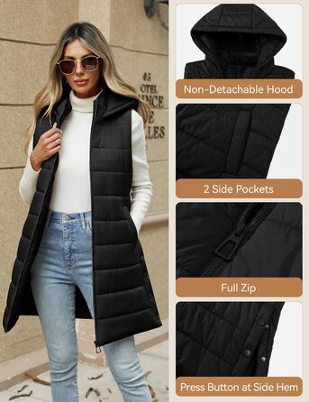 Легка степкова жилетка CTOP з капюшоном, чорна, XL. Зручна жилетка для переходу між сезонами, з блискавкою та кишенями. Ідеальна для піших прогулянок та кемпінгу.