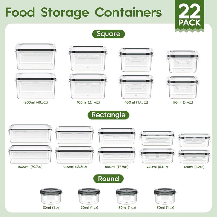 Набір контейнерів для зберігання продуктів 54 шт. з кришками, BPA-free, витікання неможливе, пластикові контейнери для кухні та комори