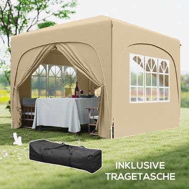Outsunny 3x3m Gazebo, Water-Resistant, Stable, Winter-Proof Pop-Up Folding Gazebo, UV Protection 50+, Foldable Party Tent Garden Tent with 4 Side Walls Bag Garden Gazebo for Camping Garden, Sand | Aosom