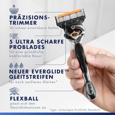 Бритва Gillette Fusion 5 ProGlide для чоловіків, металевий корпус, синьо-чорна, набір: бритва + 12 змінних касет