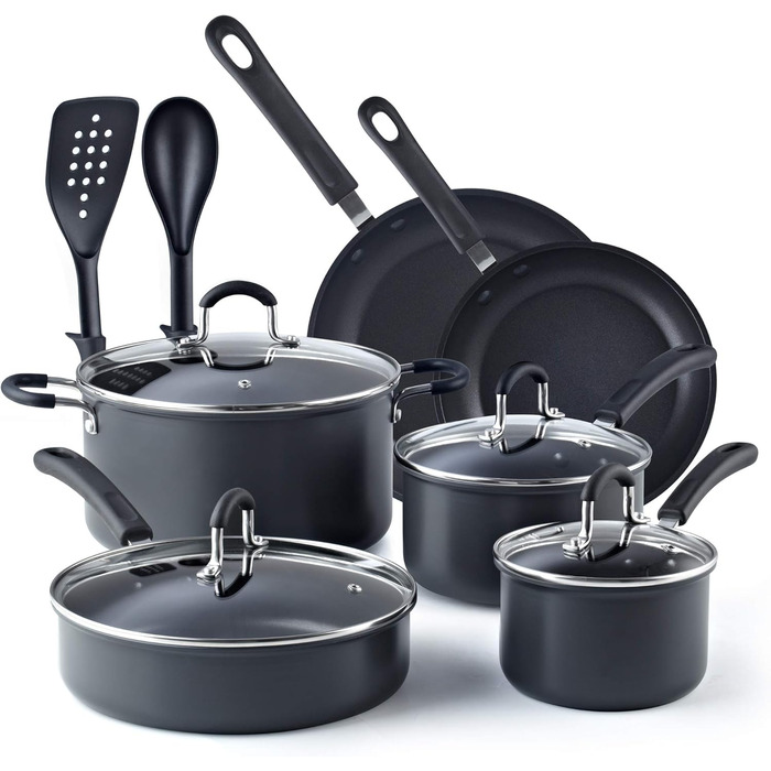 Cook N Home професійний набір посуду з анодованого алюмінію, скло, чорний, 12 предметів