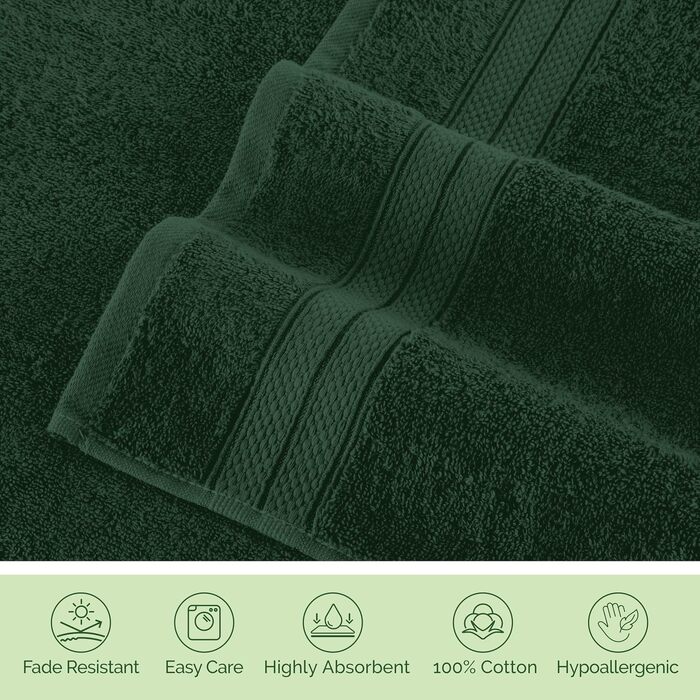 Набір розкішних рушників Elegant Comfort з турецької бавовни, 6 предметів, колір Forest Green (2 банні, 2 для рук, 2 для обличчя), гігроскопічні та м'які