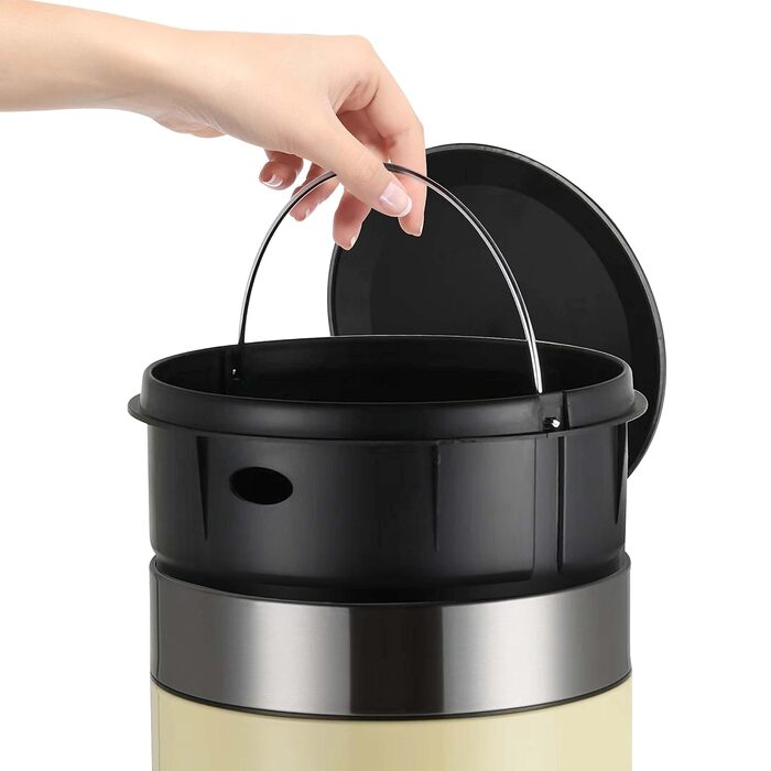 Рибеллі Відро для сміття 30л з нержавіючої сталі, з педальним механізмом, м'яке закриття, сортування сміття, кругле (Мигдальний колір з сенсором)