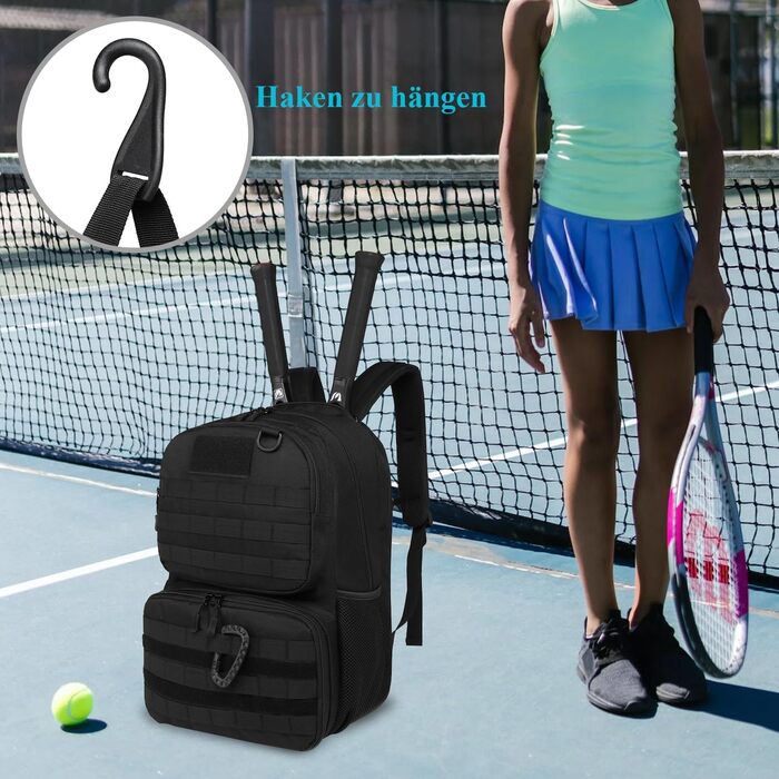 BlesMaller Tactical Tennis Backpack - Unisex with Shoe Compartment & Racket Protection - Black Sports Bag