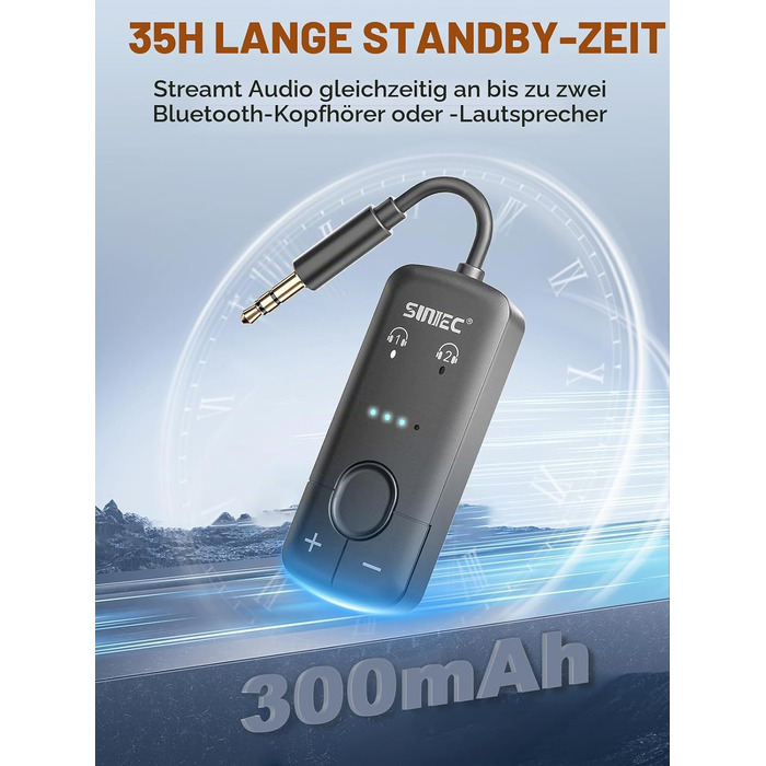 Bluetooth-адаптер AirFly для навушників у літаку, трансмітер аудіосигналу (чорний)