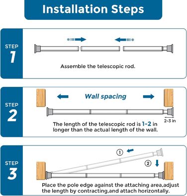 Штанга для штор без свердління AIZESI 60-120 см, телескопічна, срібна, 1 шт. - для вікна, шафи, ванної кімнати