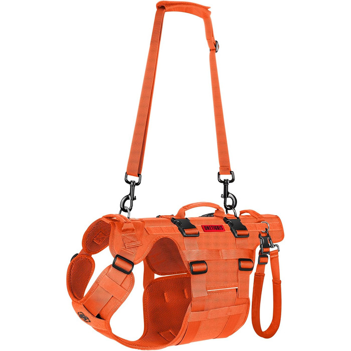 Шлейка для собак OneTigris Invictus, переносна допомога для собак середніх та великих порід, регульована, 3 ручки, для собак з обмеженими можливостями, травмованих або літніх, L (27-41 кг, обхват шиї 45-63 см, обхват грудей 68-91 см), помаранчевий