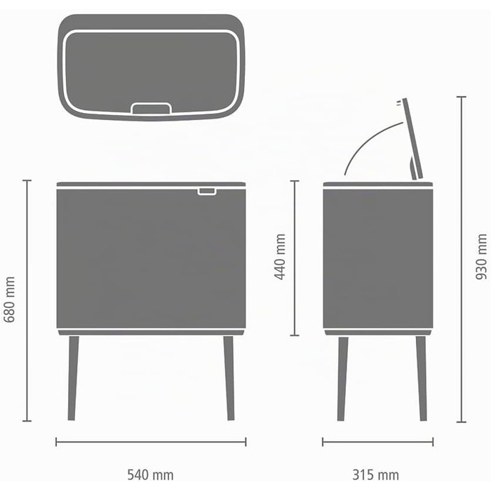 Сміттєвий бак Brabantia Bo Touch Bin на 36 л, металевий, білий, з внутрішнім відром (54 x 32 x 68 см)